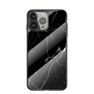 Marble Pattern Glass + TPU Protective Case For iPhone 13 Pro Max(Black)