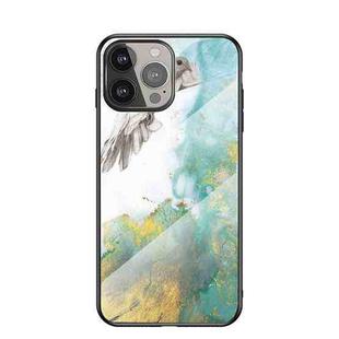 Marble Pattern Glass + TPU Protective Case For iPhone 13 Pro Max(Flying Pigeon)
