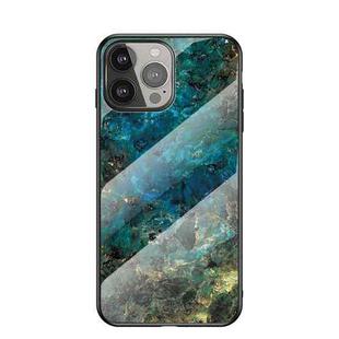 Marble Pattern Glass + TPU Protective Case For iPhone 13 Pro Max(Emerald)