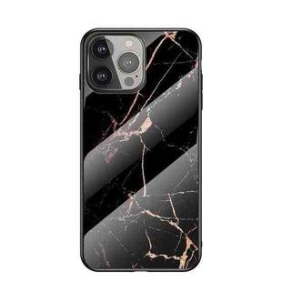 Marble Pattern Glass + TPU Protective Case For iPhone 13 Pro Max(Golden Black)