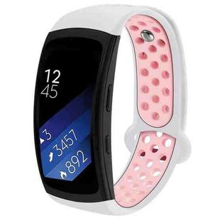 For Gear Fit2 / Fit2 Pro Smart Watch Multiaperture Silicone Double Color Watch Band(White Pink)