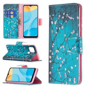 For OPPO A15 Colored Drawing Pattern Horizontal Flip Leather Case with Holder & Card Slots & Wallet(Plum Blossom)
