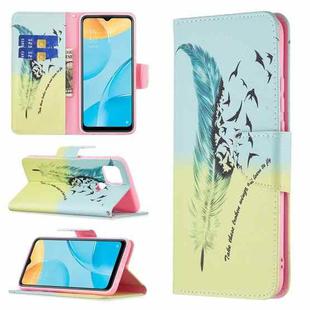 For OPPO A15 Colored Drawing Pattern Horizontal Flip Leather Case with Holder & Card Slots & Wallet(Feather)