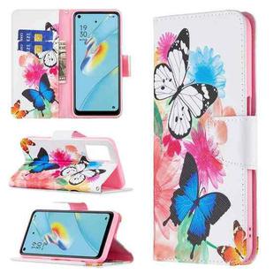 For OPPO A54 4G / A55 5G Colored Drawing Pattern Horizontal Flip Leather Case with Holder & Card Slots & Wallet(Butterflies)