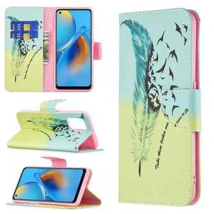 For OPPO A74 4G / F19 4G Colored Drawing Pattern Horizontal Flip Leather Case with Holder & Card Slots & Wallet(Feather)