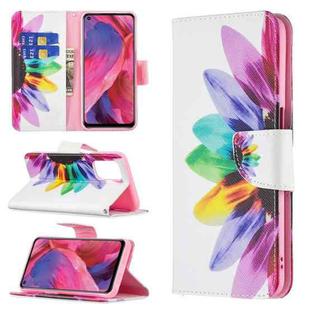 For OPPO A74 / A93 / A54 5G Colored Drawing Pattern Horizontal Flip Leather Case with Holder & Card Slots & Wallet(Sun Flower)