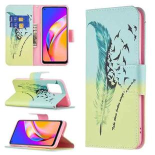 For OPPO A94 5G / Reno5 Z 5G / F19 Pro+ Colored Drawing Pattern Horizontal Flip Leather Case with Holder & Card Slots & Wallet(Feather)