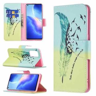 For OPPO Reno5 Pro Colored Drawing Pattern Horizontal Flip Leather Case with Holder & Card Slots & Wallet(Feather)