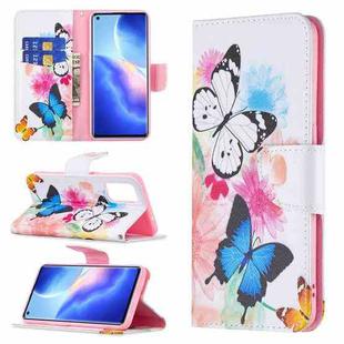 For OPPO Reno5 Colored Drawing Pattern Horizontal Flip Leather Case with Holder & Card Slots & Wallet(Butterflies)