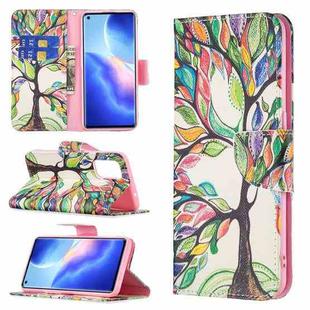 For OPPO Reno5 Colored Drawing Pattern Horizontal Flip Leather Case with Holder & Card Slots & Wallet(Tree Life)