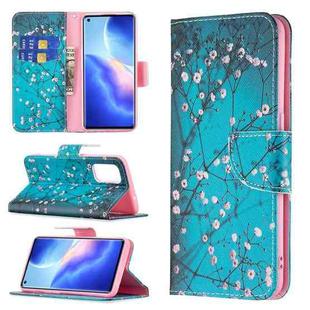 For OPPO Reno5 Colored Drawing Pattern Horizontal Flip Leather Case with Holder & Card Slots & Wallet(Plum Blossom)