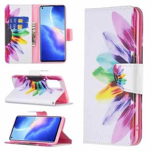 For OPPO Reno5 Colored Drawing Pattern Horizontal Flip Leather Case with Holder & Card Slots & Wallet(Sun Flower)