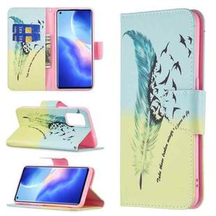 For OPPO Reno5 Colored Drawing Pattern Horizontal Flip Leather Case with Holder & Card Slots & Wallet(Feather)