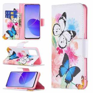 For OPPO Reno6 Colored Drawing Pattern Horizontal Flip Leather Case with Holder & Card Slots & Wallet(Butterflies)