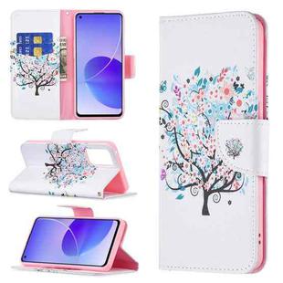 For OPPO Reno6 Colored Drawing Pattern Horizontal Flip Leather Case with Holder & Card Slots & Wallet(Tree)