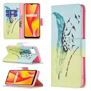 For OPPO Realme C15 / C12 / C25 Colored Drawing Pattern Horizontal Flip Leather Case with Holder & Card Slots & Wallet(Feather)