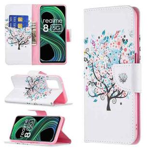 For OPPO Realme 8 5G / Realme V13 Colored Drawing Pattern Horizontal Flip Leather Case with Holder & Card Slots & Wallet(Tree)