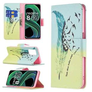 For OPPO Realme 8 5G / Realme V13 Colored Drawing Pattern Horizontal Flip Leather Case with Holder & Card Slots & Wallet(Feather)