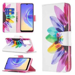 For vivo V21e 4G Colored Drawing Pattern Horizontal Flip Leather Case with Holder & Card Slots & Wallet(Sun Flower)