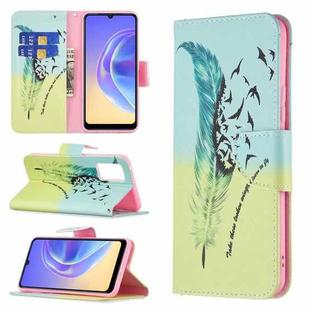 For vivo V21e 4G Colored Drawing Pattern Horizontal Flip Leather Case with Holder & Card Slots & Wallet(Feather)