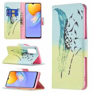For vivo Y51 2020 / Y51a / Y51s Colored Drawing Pattern Horizontal Flip Leather Case with Holder & Card Slots & Wallet(Feather)