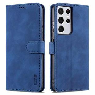 For Samsung Galaxy S21 Ultra 5G AZNS Skin Feel Calf Texture Horizontal Flip Leather Case with Card Slots & Holder & Wallet(Blue)
