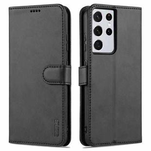 For Samsung Galaxy S21 Ultra 5G AZNS Skin Feel Calf Texture Horizontal Flip Leather Case with Card Slots & Holder & Wallet(Black)