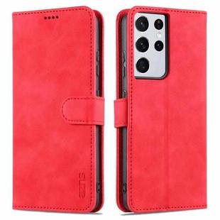 For Samsung Galaxy S21 Ultra 5G AZNS Skin Feel Calf Texture Horizontal Flip Leather Case with Card Slots & Holder & Wallet(Red)