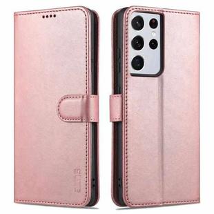 For Samsung Galaxy S21 Ultra 5G AZNS Skin Feel Calf Texture Horizontal Flip Leather Case with Card Slots & Holder & Wallet(Rose Gold)