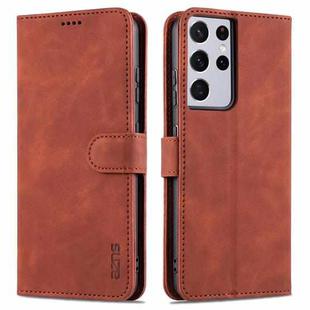 For Samsung Galaxy S21 Ultra 5G AZNS Skin Feel Calf Texture Horizontal Flip Leather Case with Card Slots & Holder & Wallet(Brown)