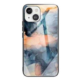 For iPhone 13 Abstract Marble Pattern Glass Protective Case(Abstract Blue)