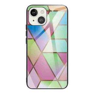 For iPhone 13 Abstract Marble Pattern Glass Protective Case(Rhombus Gradient)