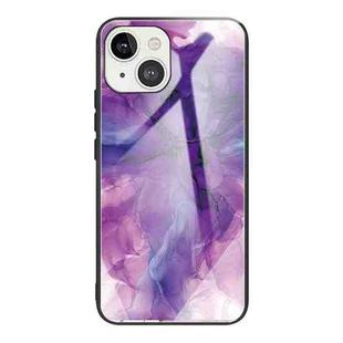 For iPhone 13 mini Abstract Marble Pattern Glass Protective Case (Abstract Purple)