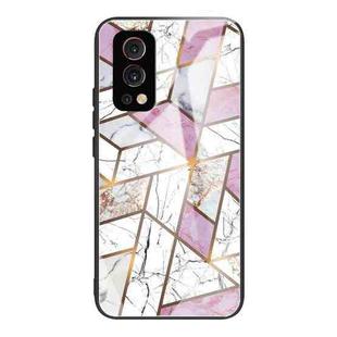 Abstract Marble Pattern Glass Protective Case For OnePlus Nord 2 5G(Rhombus White Purple)