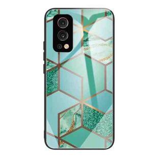 Abstract Marble Pattern Glass Protective Case For OnePlus Nord 2 5G(Rhombus Green)