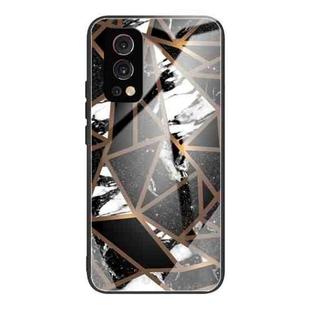 Abstract Marble Pattern Glass Protective Case For OnePlus Nord 2 5G(Rhombus Black)