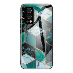 Abstract Marble Pattern Glass Protective Case For OnePlus Nord 2 5G(Rhombus Dark Green)