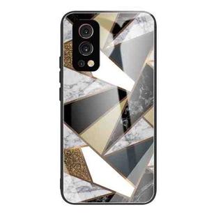 Abstract Marble Pattern Glass Protective Case For OnePlus Nord 2 5G(Rhombus Golden)