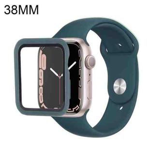 Silicone Watch Band + Watch Protective Case with Screen Protector Set For Apple Watch Series 3 & 2 & 1 38mm(Pine Needle Green)