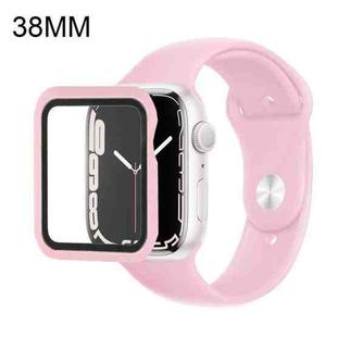 Silicone Watch Band + Watch Protective Case with Screen Protector Set For Apple Watch Series 3 & 2 & 1 38mm(Pink)