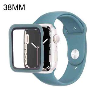 Silicone Watch Band + Watch Protective Case with Screen Protector Set For Apple Watch Series 3 & 2 & 1 38mm(Blue Grey)