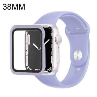 Silicone Watch Band + Watch Protective Case with Screen Protector Set For Apple Watch Series 3 & 2 & 1 38mm(Purple)