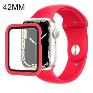 Silicone Watch Band + Watch Protective Case with Screen Protector Set For Apple Watch Series 3 & 2 & 1 42mm(Red)