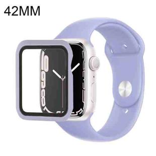 Silicone Watch Band + Watch Protective Case with Screen Protector Set For Apple Watch Series 3 & 2 & 1 42mm(Purple)
