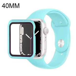 Silicone Watch Band + Watch Protective Case with Screen Protector Set For Apple Watch Series 7  41mm / & 6 & SE & 5 & 4 40mm  (Light Blue)