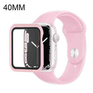 Silicone Watch Band + Watch Protective Case with Screen Protector Set For Apple Watch Series 7  41mm / & 6 & SE & 5 & 4 40mm  (Pink)