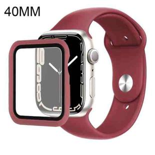 Silicone Watch Band + Watch Protective Case with Screen Protector Set For Apple Watch Series 7  41mm / & 6 & SE & 5 & 4 40mm  (Wine Red)