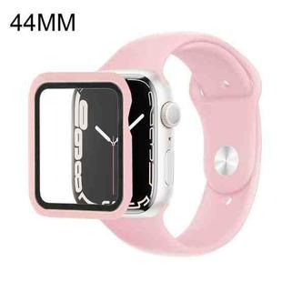 Silicone Watch Band + Watch Protective Case with Screen Protector Set For Apple Watch Series  7  45mm / & 6 & SE & 5 & 4 44mm (Sand Pink)