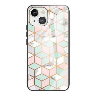 For iPhone 13 mini Marble Tempered Glass Back Cover TPU Border Case (HCBL-16)