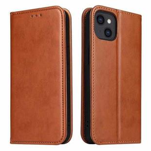 For iPhone 13 Fierre Shann PU Leather Texture Horizontal Flip Leather Case with Holder & Card Slots & Wallet(Brown)